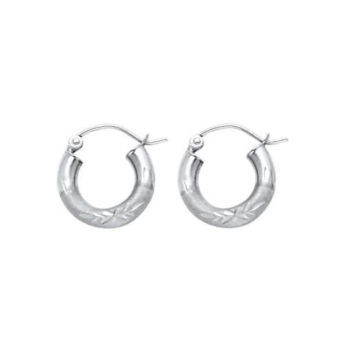 14K White Gold 3mm Diamond Cut Hoop Earrings