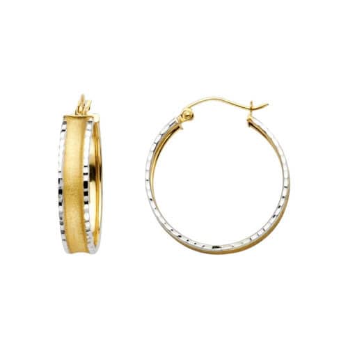14K Two Tone Gold Fancy Hoop Earrings
