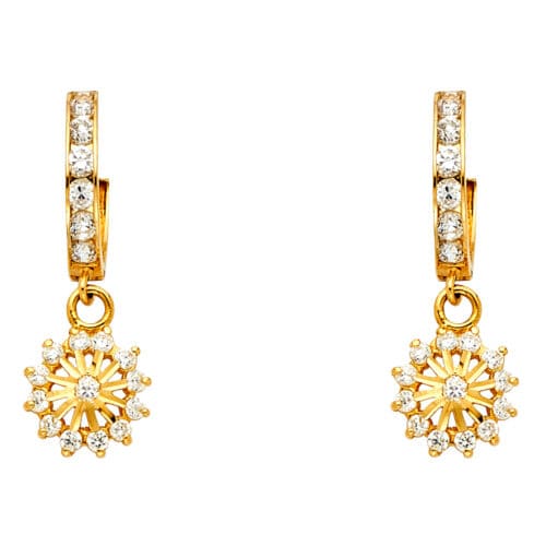 14K Yellow Gold Cubic Zirconia Hanging Huggies Earrings