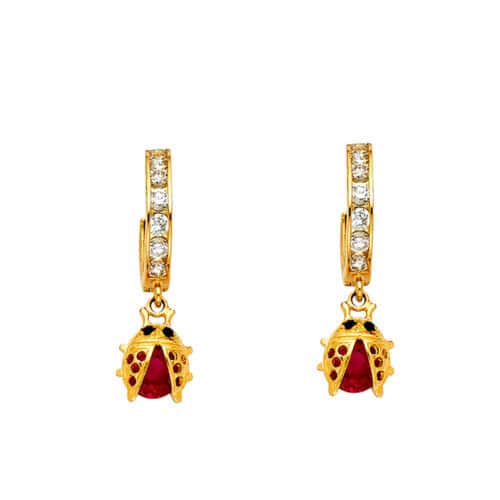 14K Yellow Gold Cubic Zirconia Hanging Huggies Earrings