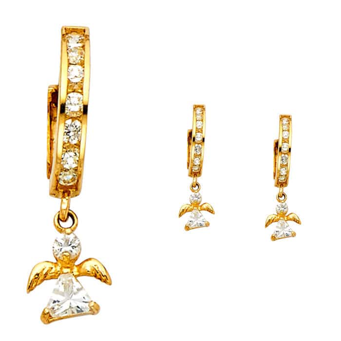 14K Yellow Gold Cubic Zirconia Hanging Huggies Earrings - Image 2