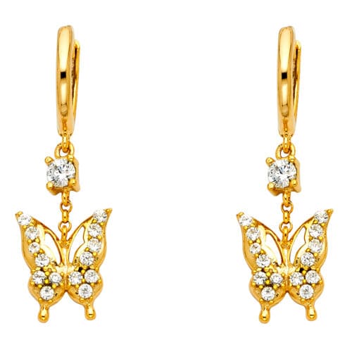 14K Yellow Gold Cubic Zirconia Hanging Huggies Earrings