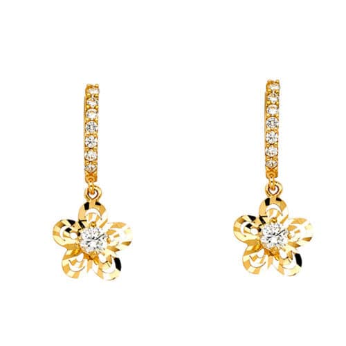 14K Yellow Gold Cubic Zirconia Hanging Huggies Earrings