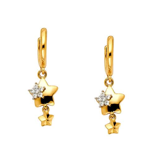 14K Yellow Gold Cubic Zirconia Hanging Huggies Earrings