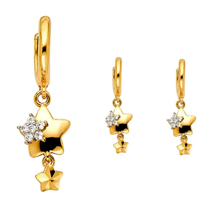 14K Yellow Gold Cubic Zirconia Hanging Huggies Earrings - Image 2