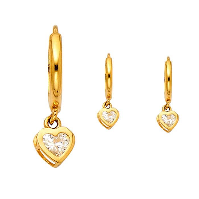 14K Yellow Gold Cubic Zirconia Hanging Huggies Earrings - Image 2
