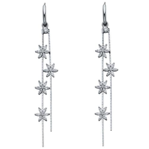 14K White Gold Cubic Zirconia Hanging Huggies Earrings