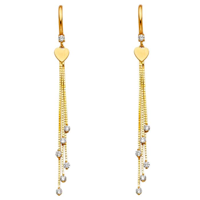 14K Yellow Gold Cubic Zirconia Hanging Huggies Earrings