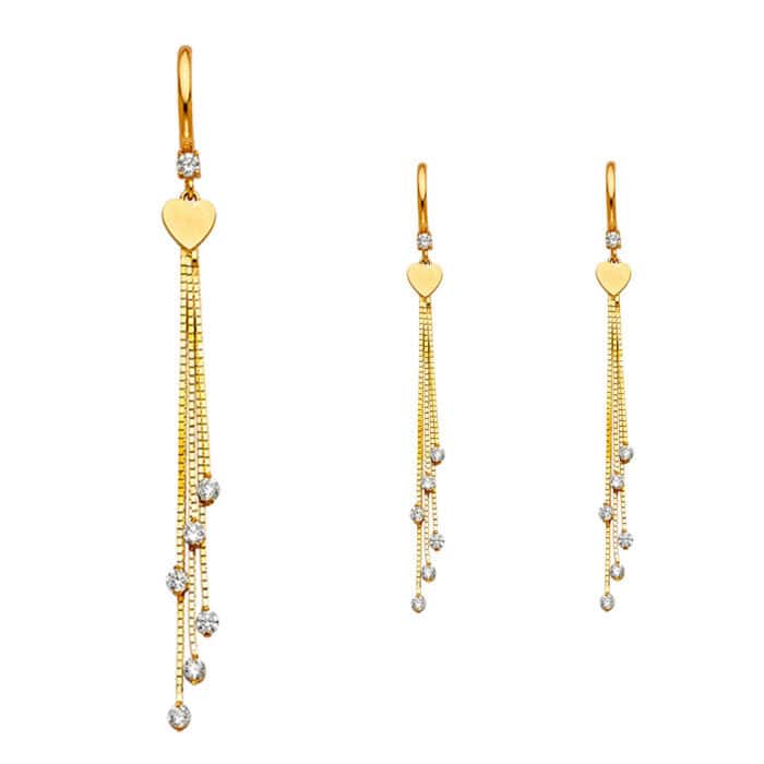 14K Yellow Gold Cubic Zirconia Hanging Huggies Earrings - Image 2
