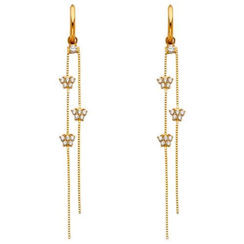 14K Yellow Gold Cubic Zirconia Hanging Huggies Earrings