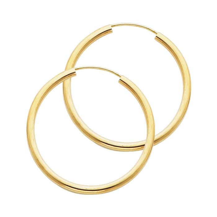 14K Yellow Gold 2mm Hoop Earrings