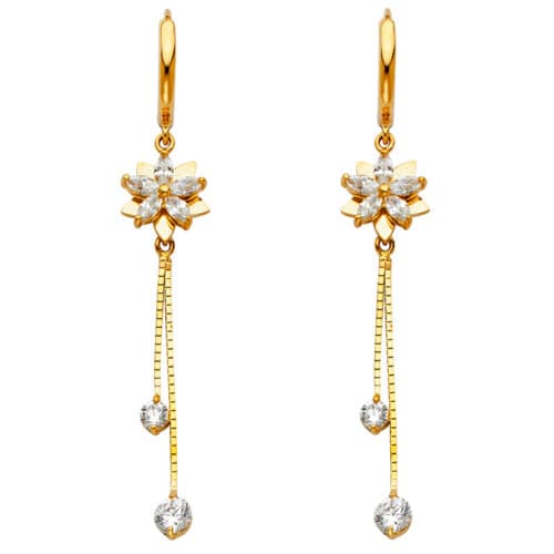 14K Yellow Gold Cubic Zirconia Hanging Huggies Earrings