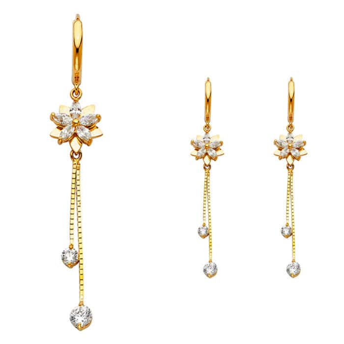 14K Yellow Gold Cubic Zirconia Hanging Huggies Earrings - Image 2