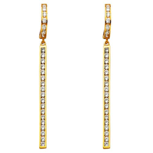14K Yellow Gold Cubic Zirconia Hanging Huggies Earrings