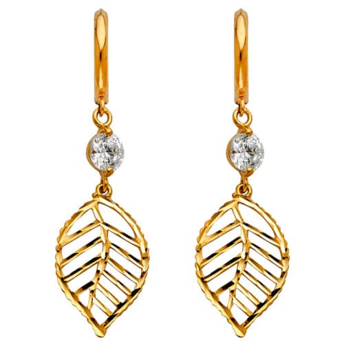14K Yellow Gold Cubic Zirconia Hanging Huggies Earrings