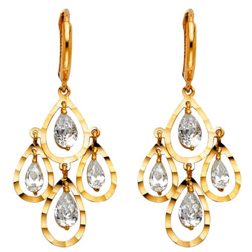 14K Yellow Gold Cubic Zirconia Hanging Huggies Earrings