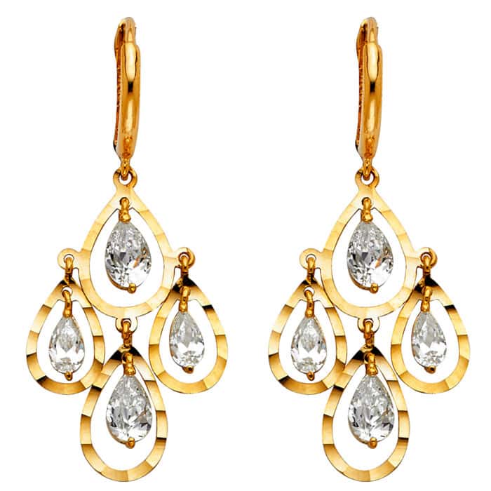 14K Yellow Gold Cubic Zirconia Hanging Huggies Earrings