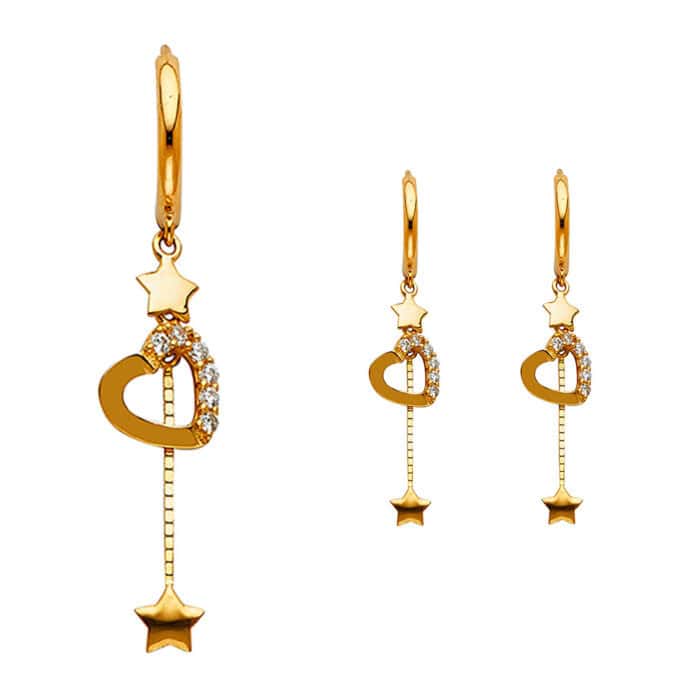 14K Yellow Gold Cubic Zirconia Hanging Huggies Earrings - Image 2