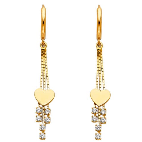 14K Yellow Gold Cubic Zirconia Hanging Huggies Earrings