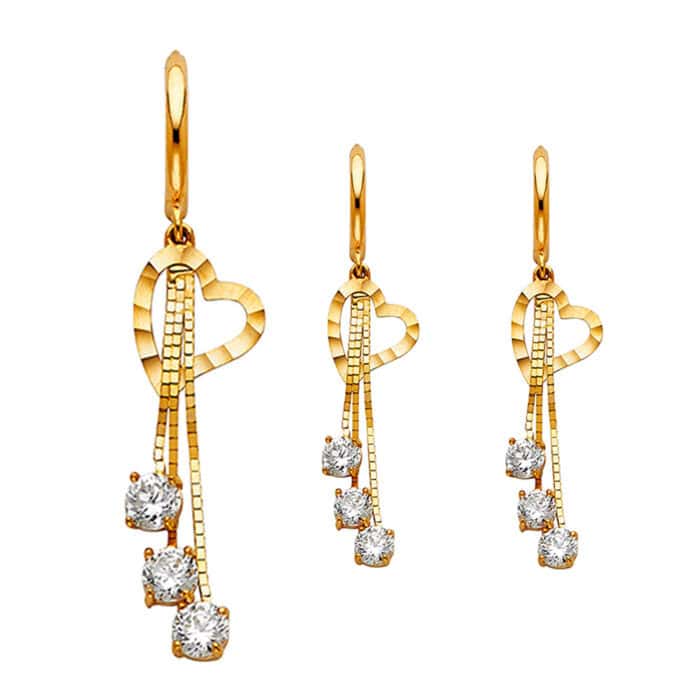 14K Yellow Gold Cubic Zirconia Hanging Huggies Earrings - Image 2
