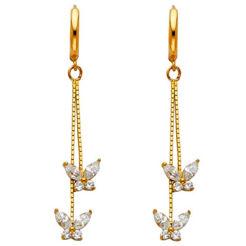 14K Yellow Gold Cubic Zirconia Hanging Huggies Earrings