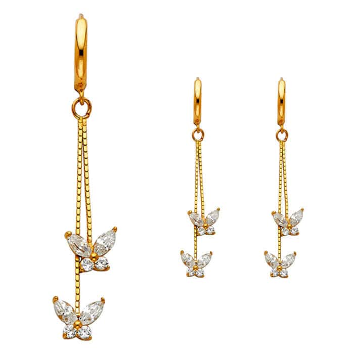 14K Yellow Gold Cubic Zirconia Hanging Huggies Earrings - Image 2