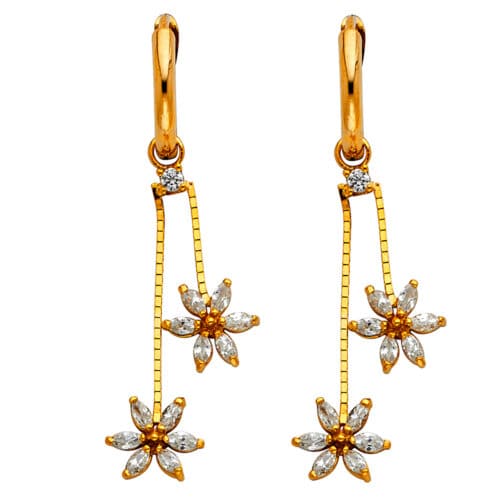 14K Yellow Gold Cubic Zirconia Hanging Huggies Earrings