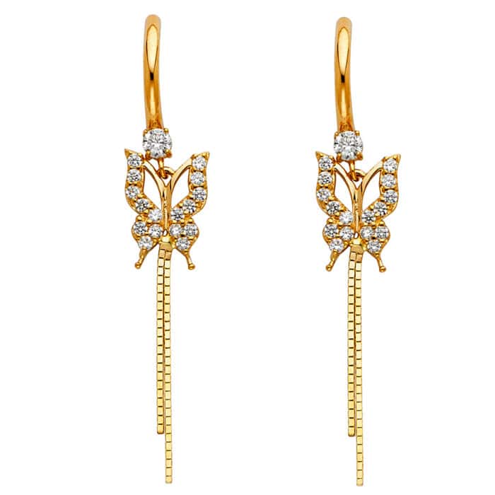 14K Yellow Gold Cubic Zirconia Hanging Huggies Earrings
