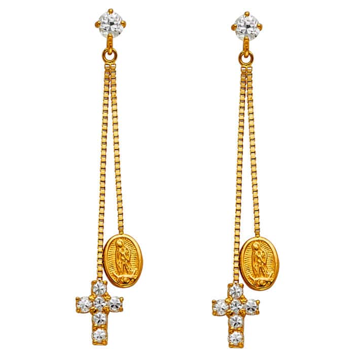 14K Yellow Gold Cubic Zirconia Hanging Huggies Earrings
