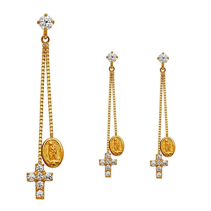 14K Yellow Gold Cubic Zirconia Hanging Huggies Earrings - Image 2