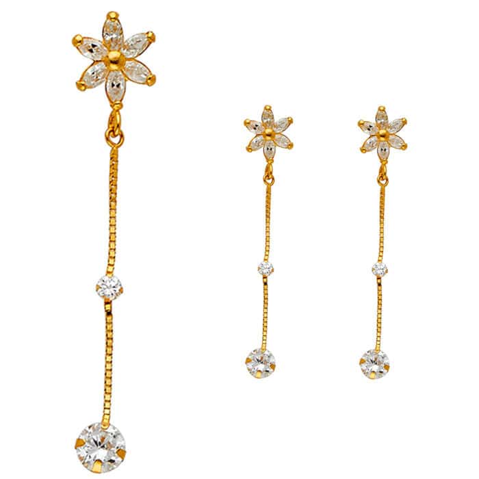 14K Yellow Gold Cubic Zirconia Hanging Huggies Earrings - Image 2