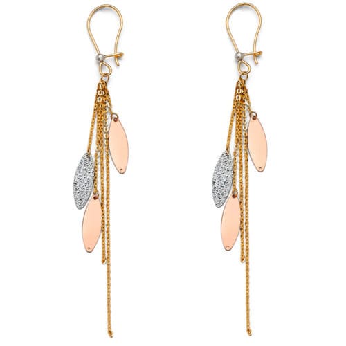 14K Tri Color Diamond Cut Hanging Earrings