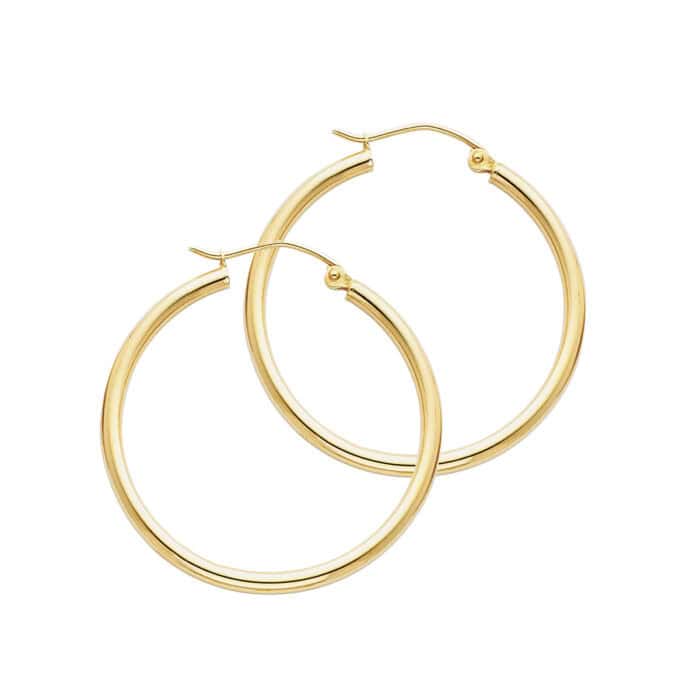 14K Yellow Gold 2mm Hoop Earrings