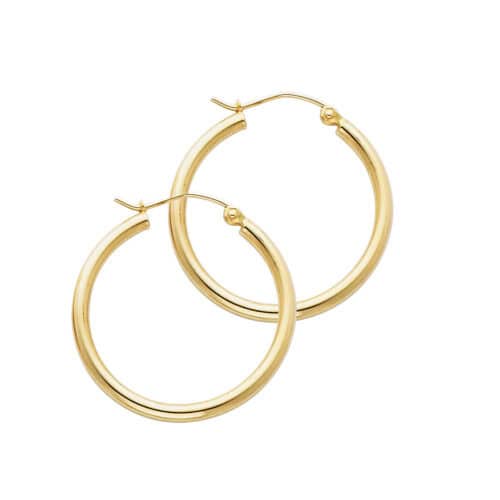 14K Yellow Gold 2mm Hoop Earrings