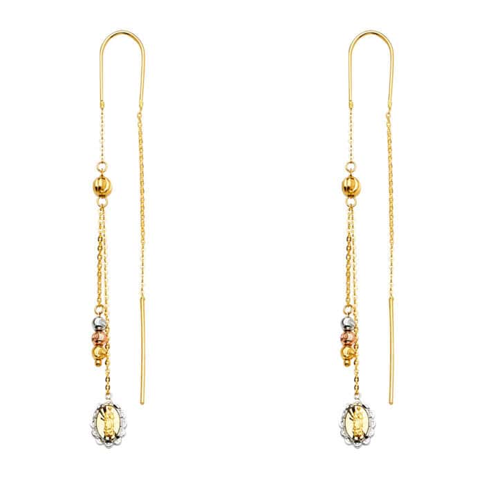 14K Tri Color Gold Hanging Earrings