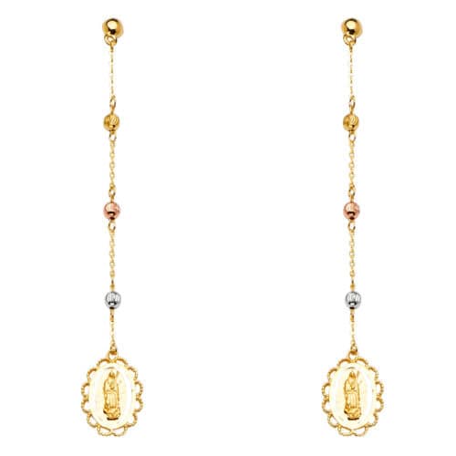 14K Tri Color Gold Hanging Earrings