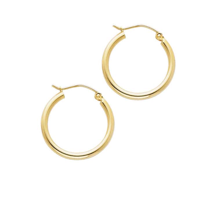 14K Yellow Gold 2mm Hoop Earrings