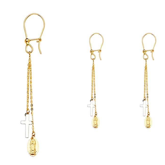 14K Tri Color Gold Hanging Earrings - Image 2