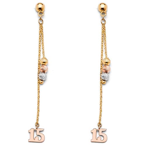 14K Tri Color Gold Hanging Earrings