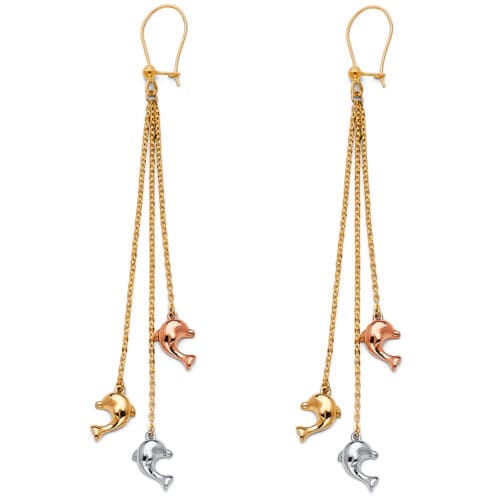 14K Tri Color Gold Hanging Earrings