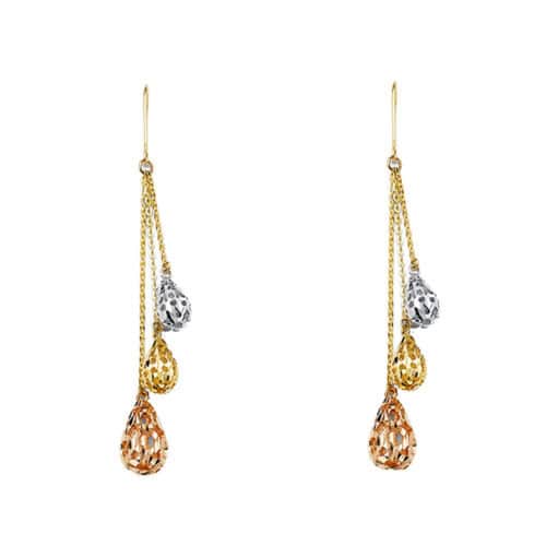 14K Tri Color Gold Hanging Earrings