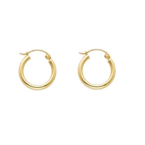 14K Yellow Gold 2mm Hoop Earrings