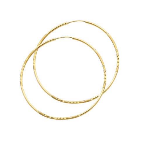 14K Yellow Gold 1.5mm Diamond Cut Hoop Earrings
