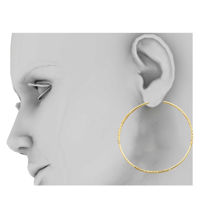 14K Yellow Gold 1.5mm Diamond Cut Hoop Earrings - Image 3
