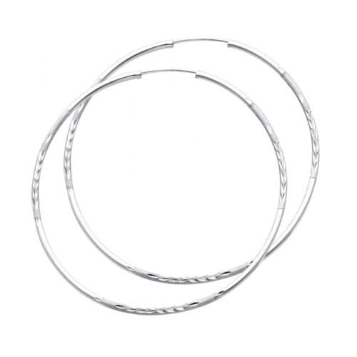 14K White Gold 1.5mm Diamond Cut Hoop Earrings
