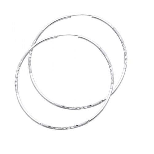 14K White Gold 1.5mm Diamond Cut Hoop Earrings