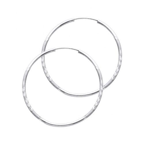 14K White Gold 1.5mm Diamond Cut Hoop Earrings