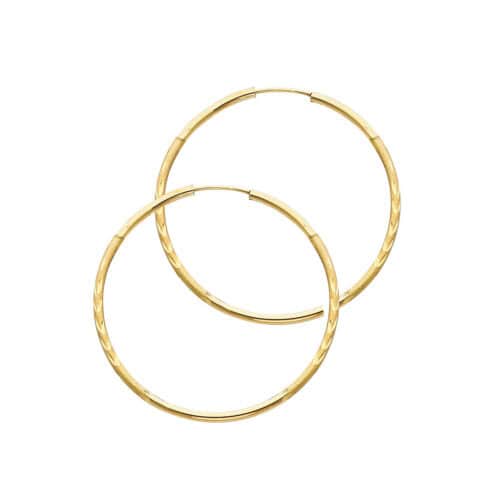 14K Yellow Gold 1.5mm Diamond Cut Hoop Earrings