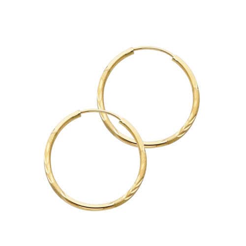 14K Yellow Gold 1.5mm Diamond Cut Hoop Earrings