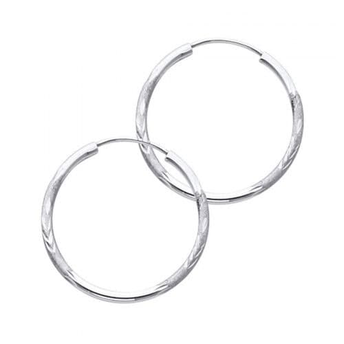 14K White Gold 1.5mm Diamond Cut Hoop Earrings